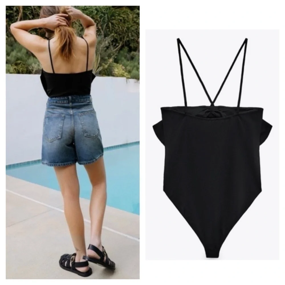 Zara Black  Bow Bodysuit woman’s size S New with tag